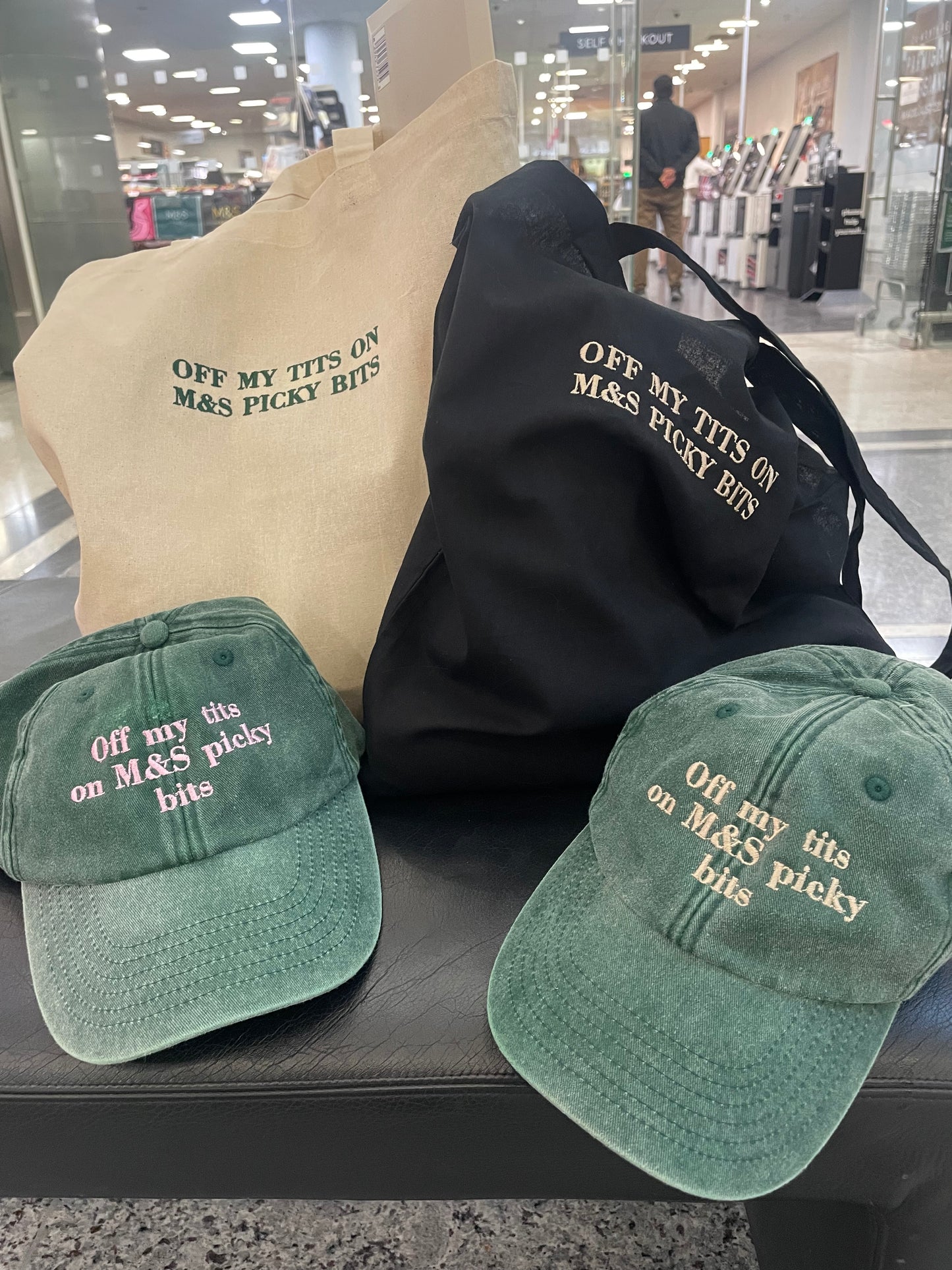 Off my tits on M&S picky bits embroidered tote / shopping bag 💕