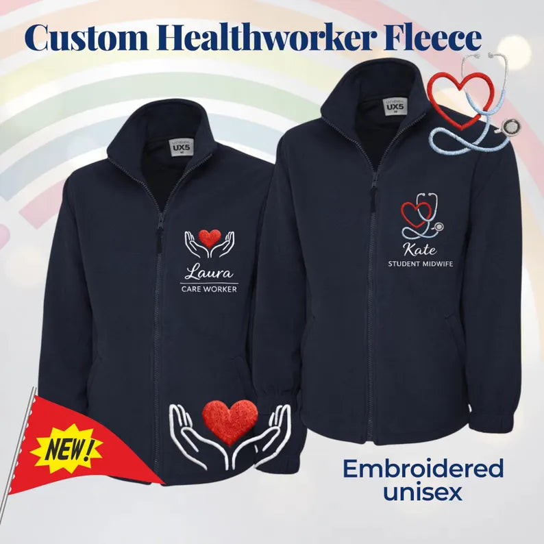 New designs , healthworker fleece or zip up personalised jackets