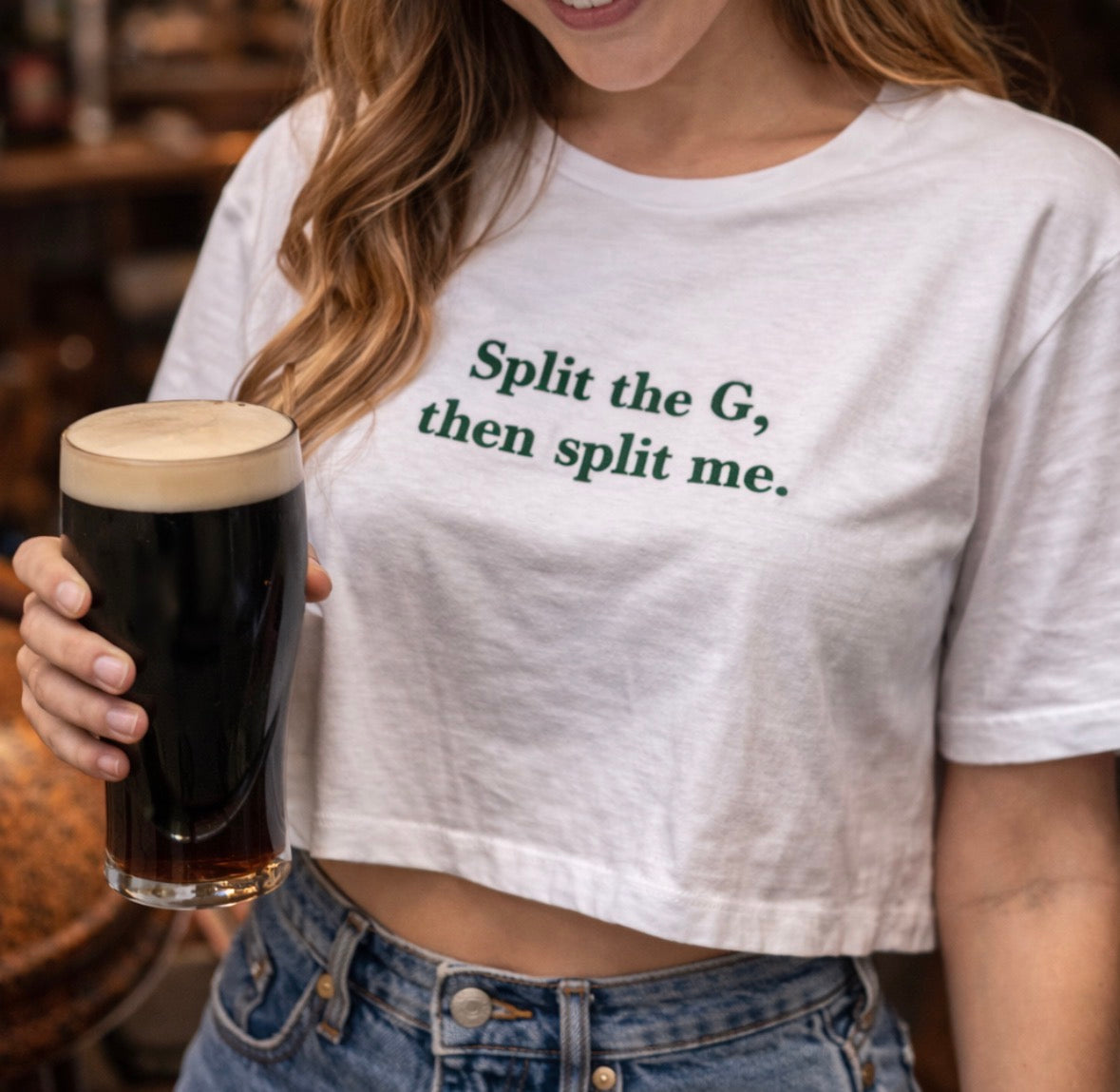 Split the G then split me 😉 ☘️ Cropped or unisex tee.