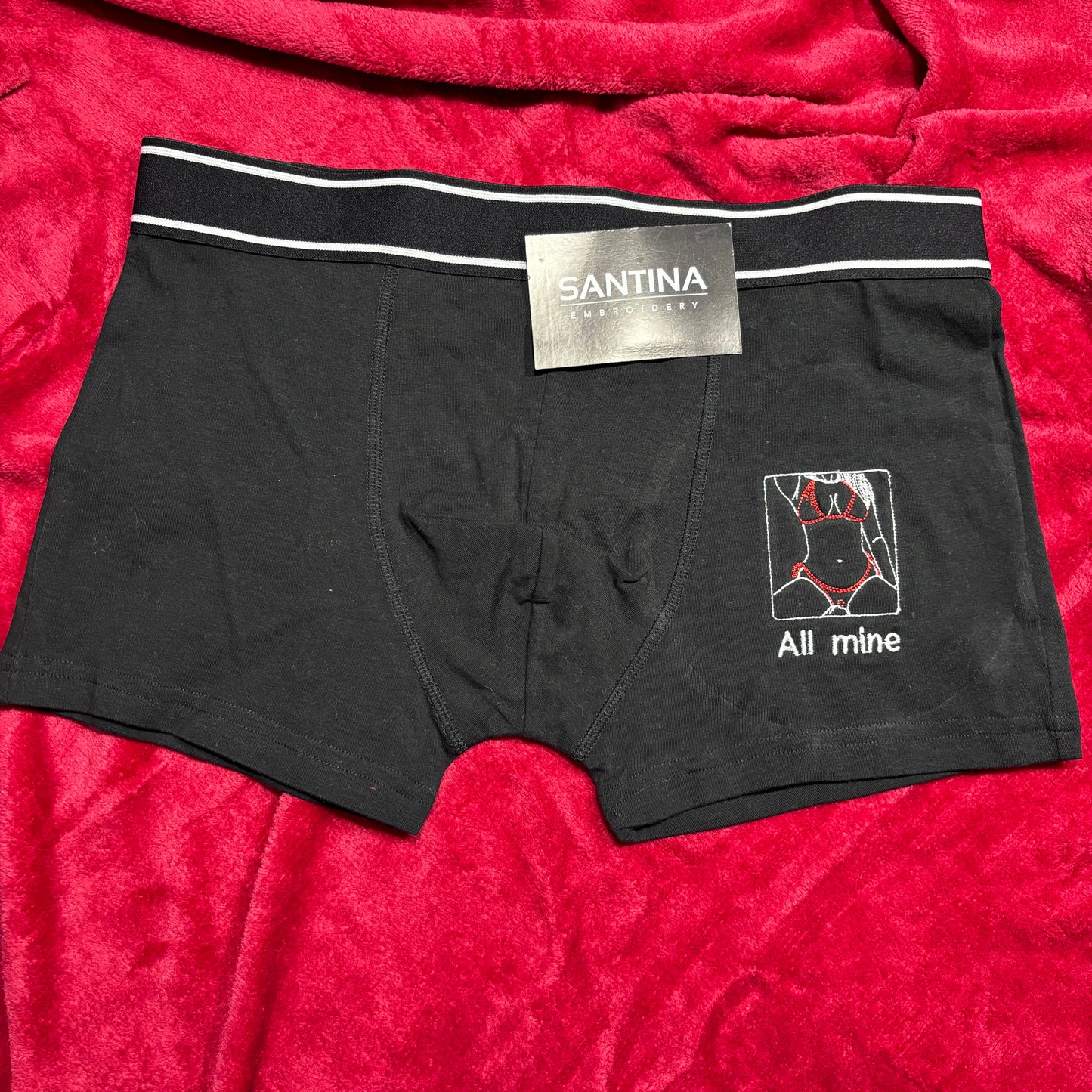 Spicy embroidered men’s boxer shorts.