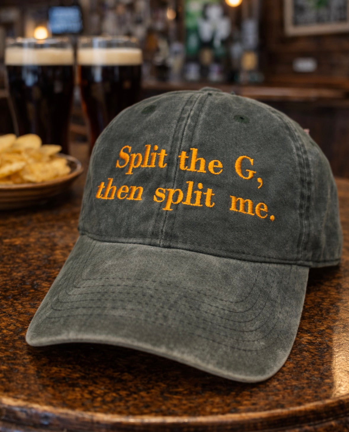 Split the G, then split me. Paddy’s day cap