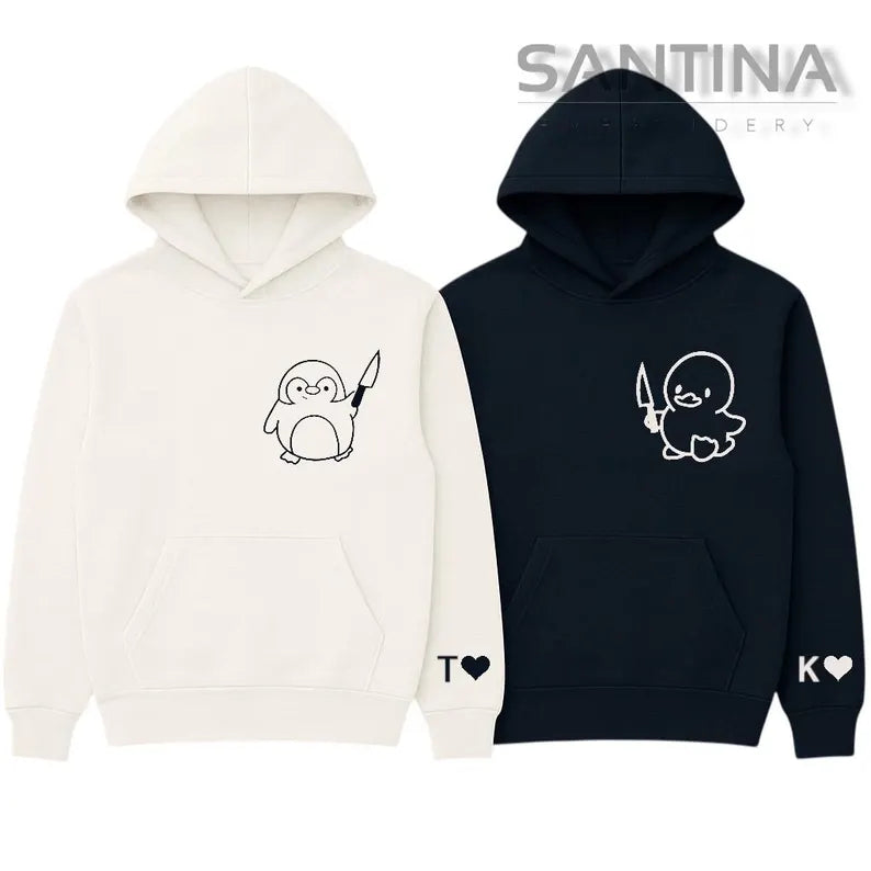 Personalised penguin / duck hoodies for couples & friends
