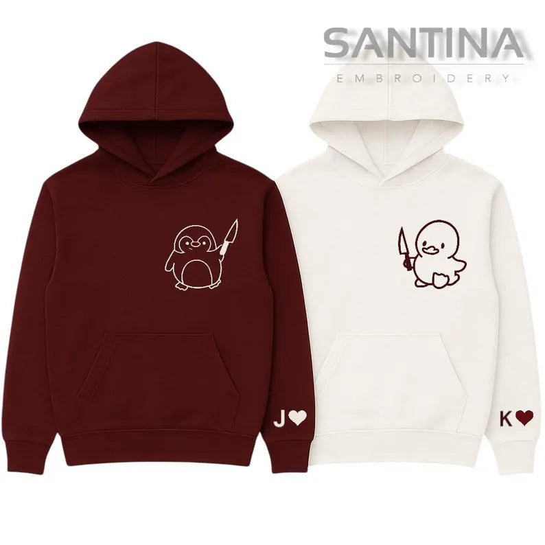 Personalised penguin / duck hoodies for couples & friends