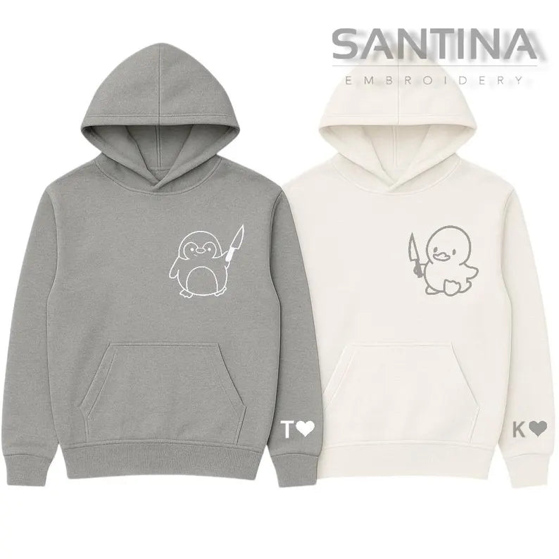 Personalised penguin / duck hoodies for couples & friends