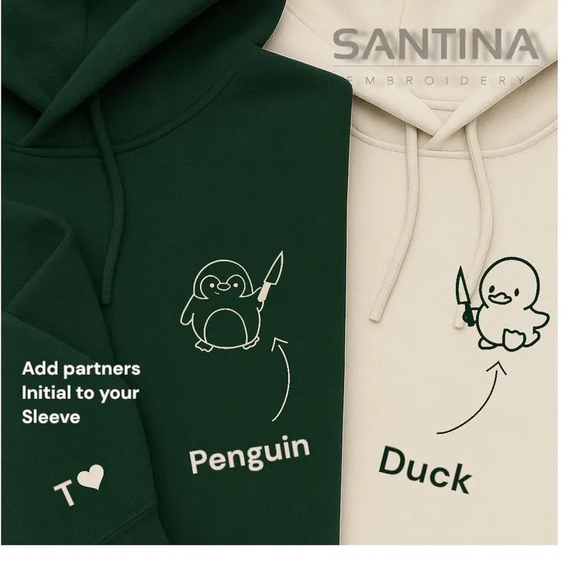 Personalised penguin / duck hoodies for couples & friends