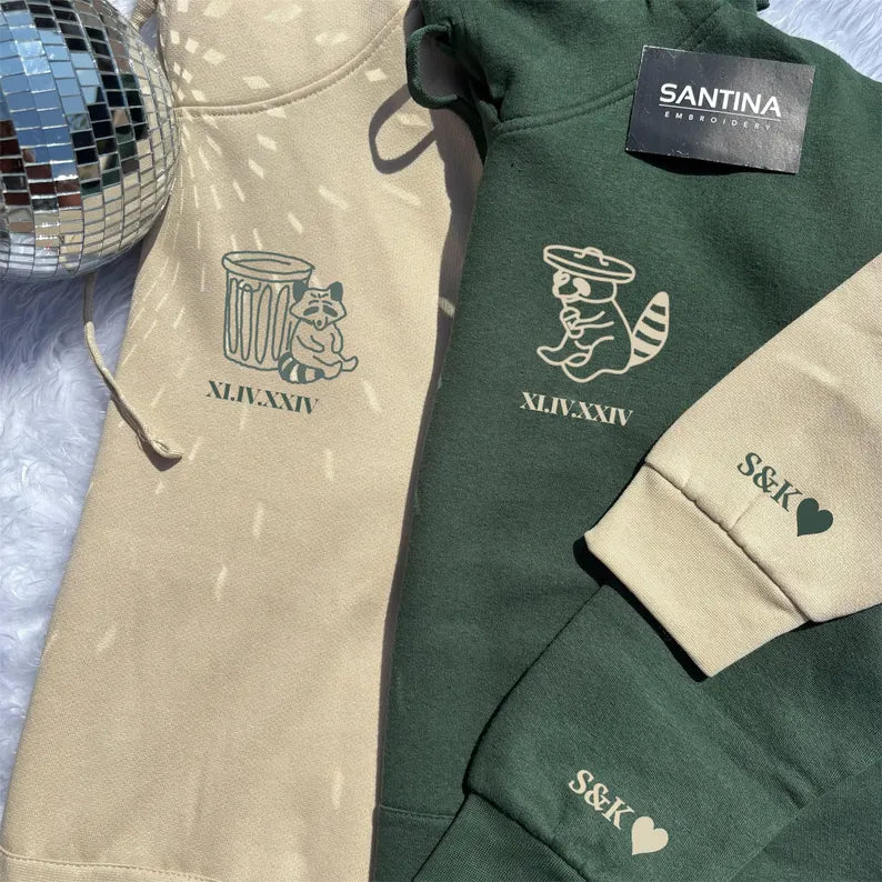 Personalised naughty racoon hoodie, gift for couples