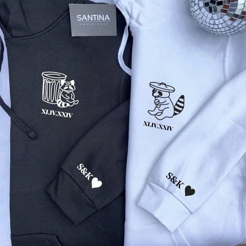 Personalised naughty racoon hoodie, gift for couples