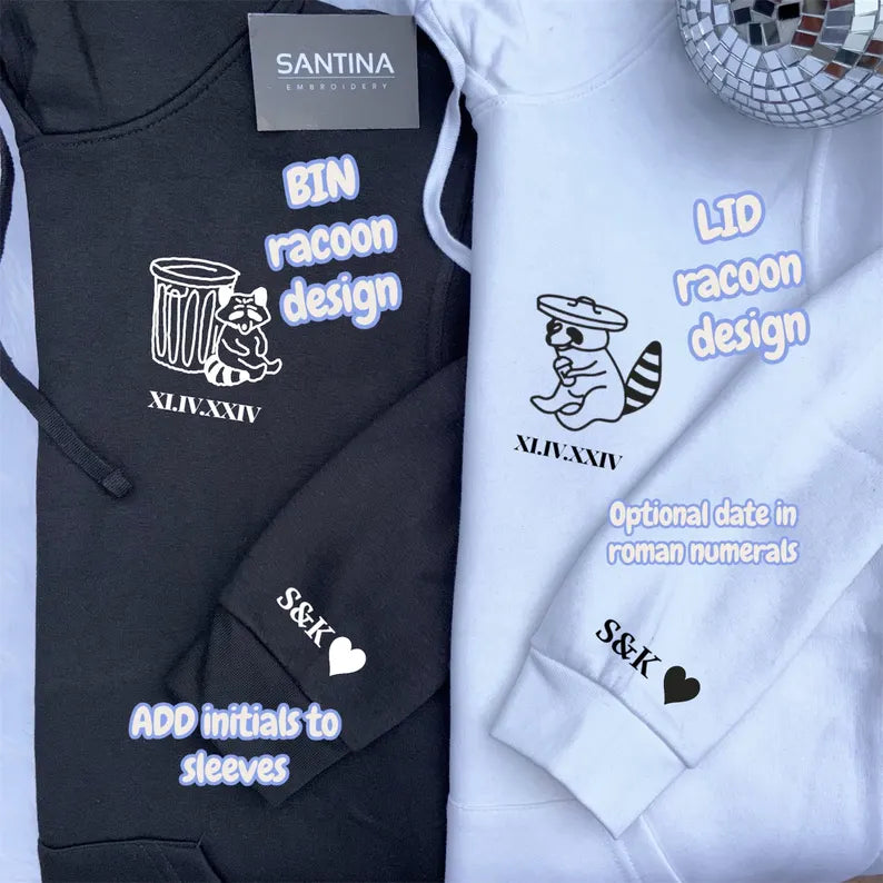 Personalised naughty racoon hoodie, gift for couples