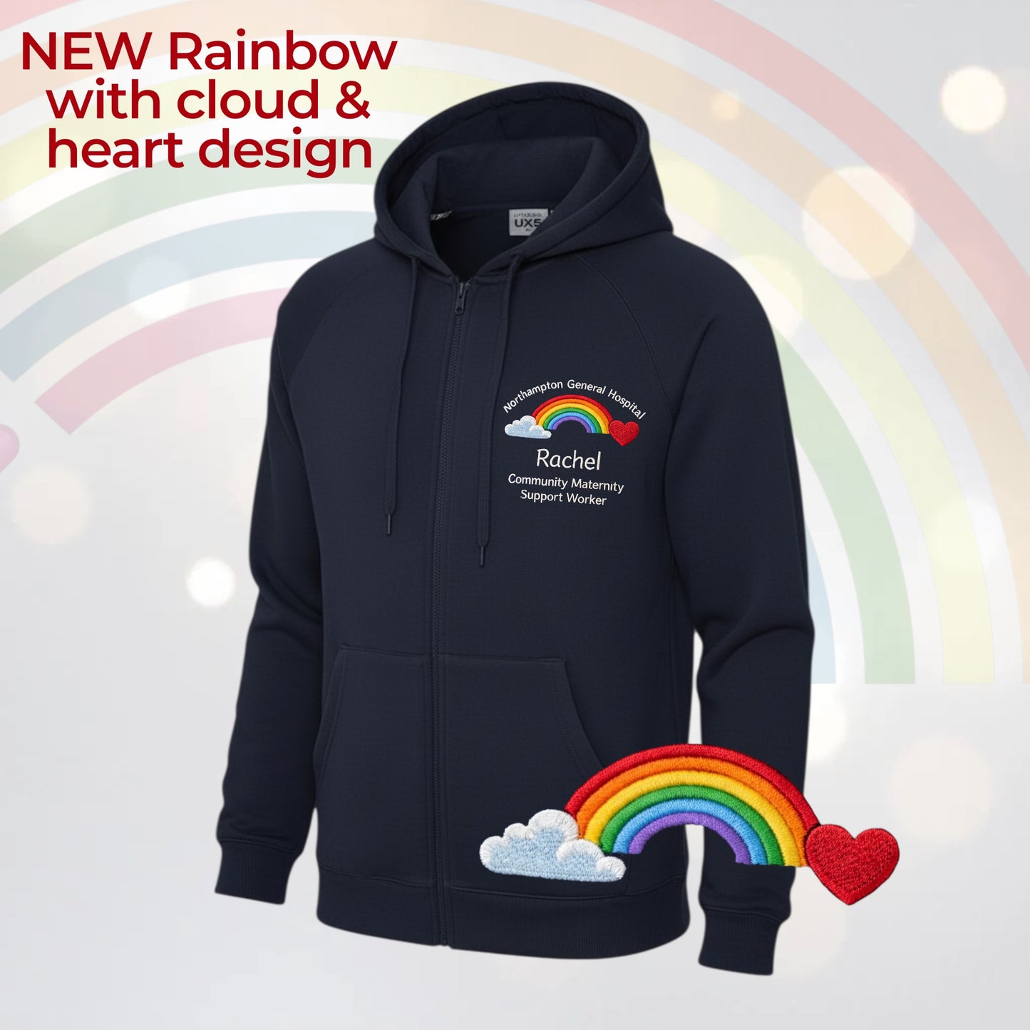 Personalised healthworker Zip Up UNISEX hoodie, customised with your name, location and department/role