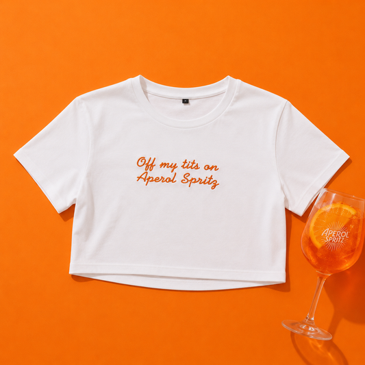 Off my tits on aperol spritz baby tee or unisex tee 🍊