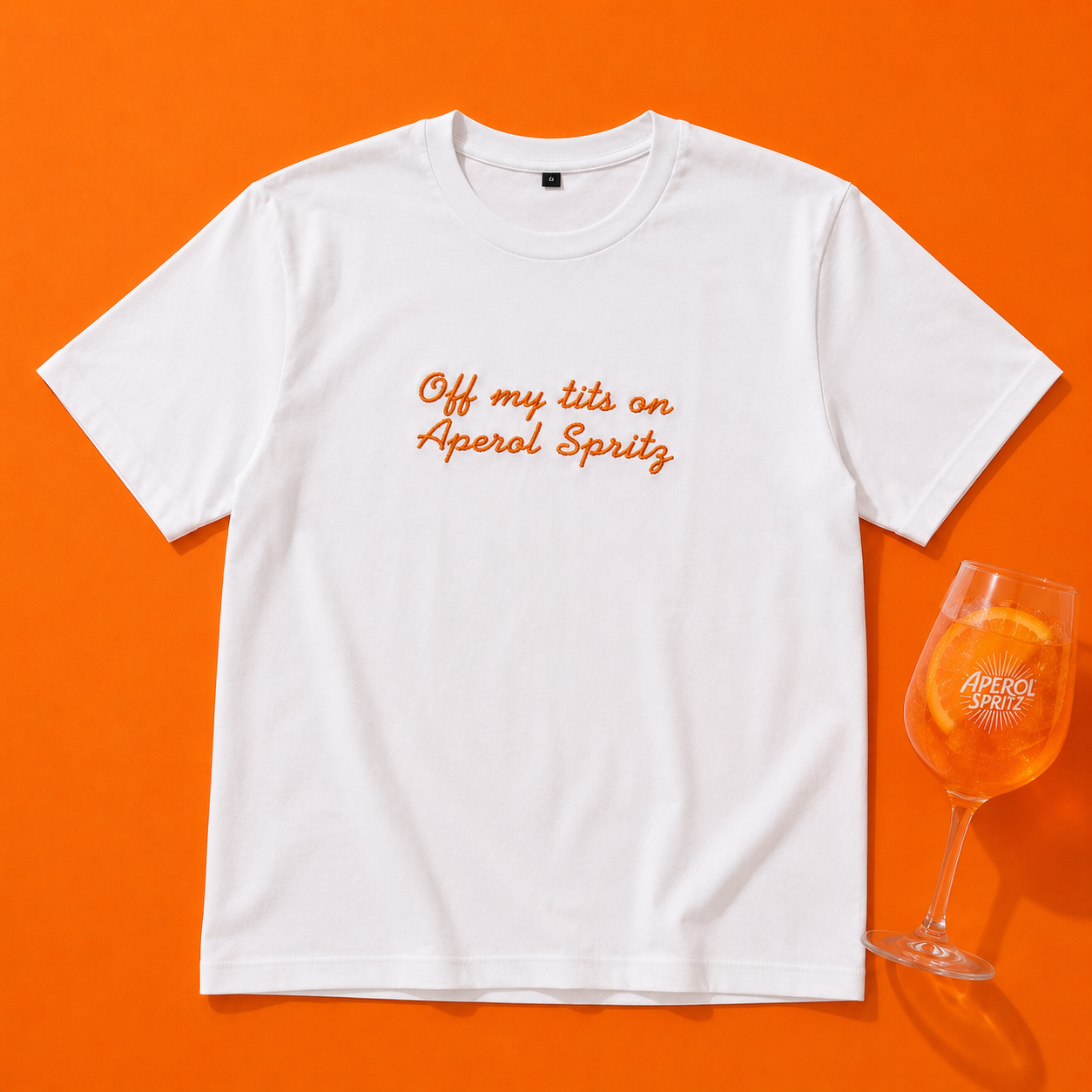 Off my tits on aperol spritz baby tee or unisex tee 🍊