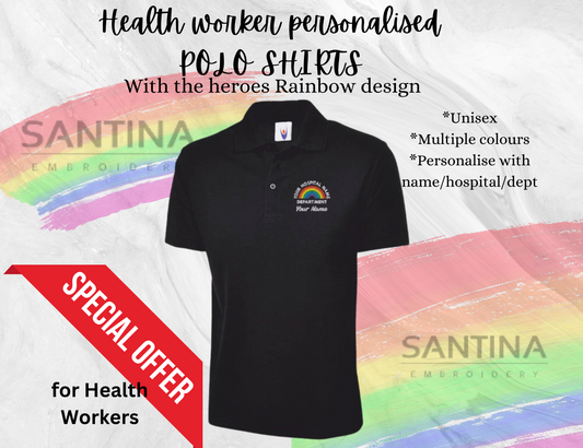 Healthcare worker NHS rainbow or logo custom embroidered UNISEX POLO SHIRT.