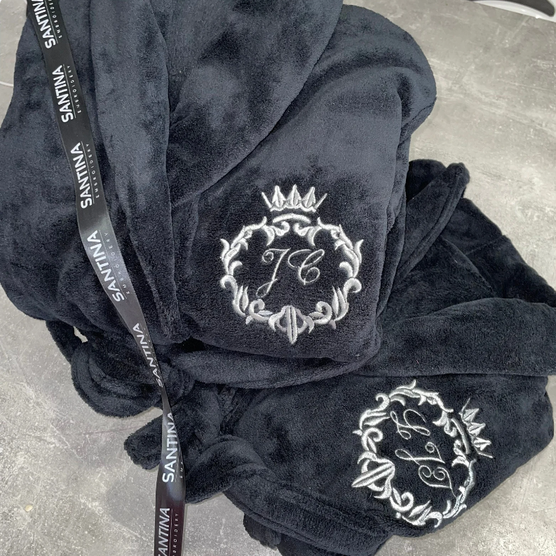 personalised embroidered Royal crest bathrobe with initials