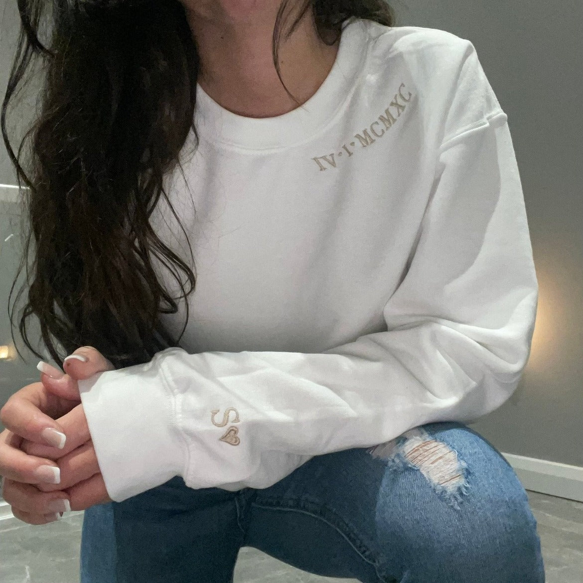 Curved Neckline Roman Numeral Anniversary Sweatshirts