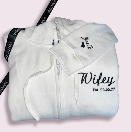Personalized Zip-Up Hoodie for Wifey and Brides with Custom Embroidery