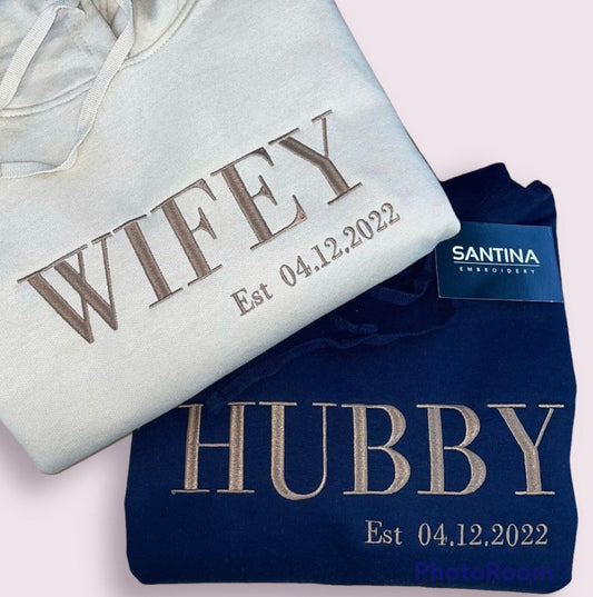 Custom Embroidered Date Hoodies for Wifey and Hubby