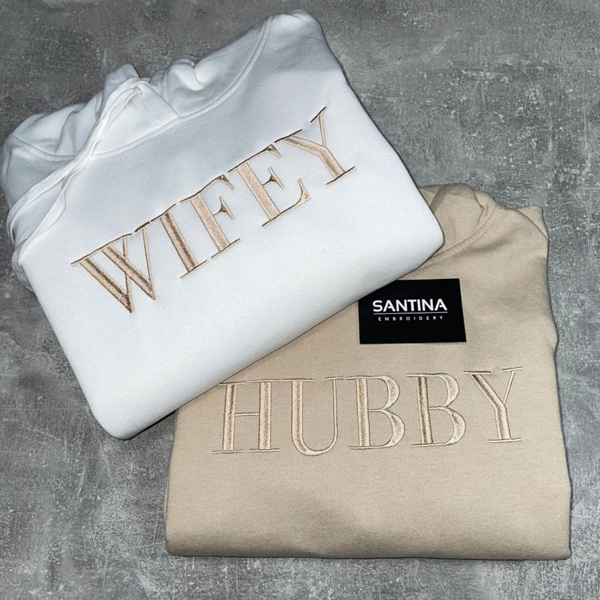 Custom wifey hubby embroidered matching couple wedding sweatshirt or h Santina Embroidery