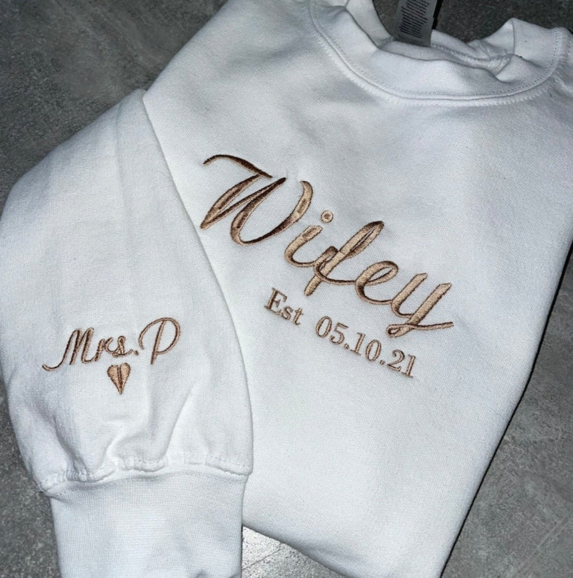 Personalised Bride and Wifey Sweatshirt Jumper Hoodie - White