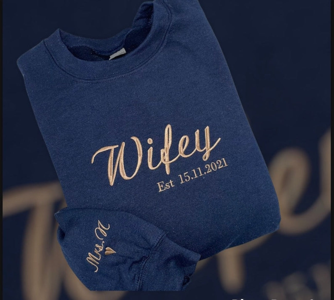 Embroidered Bride and Wifey Sweater - Navy Blue