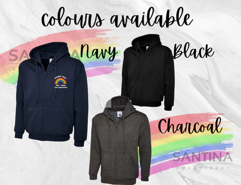 Personalised healthworker Zip Up UNISEX hoodie, customised with your name, location and department/role