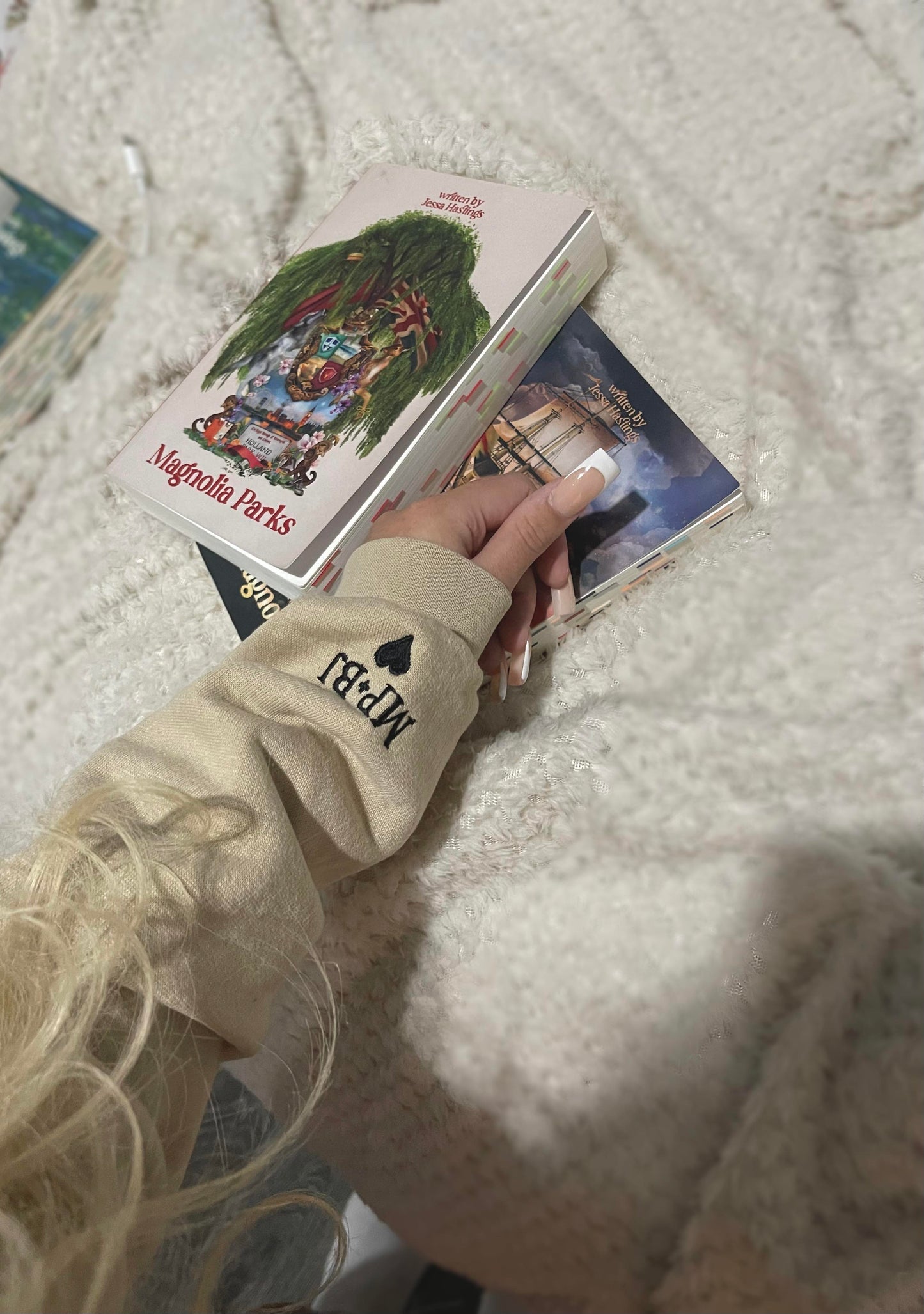 Magnolia Parks embroidered sweatshirt hoodie, booktok book merch.