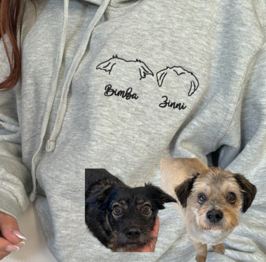 Your pets ears and name , custom embroidered tshirt sweatshirt or hoodie