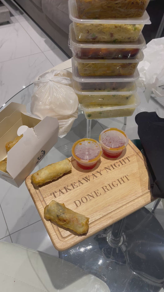 Takeaway night done right, fun engraved chopping / snackboard