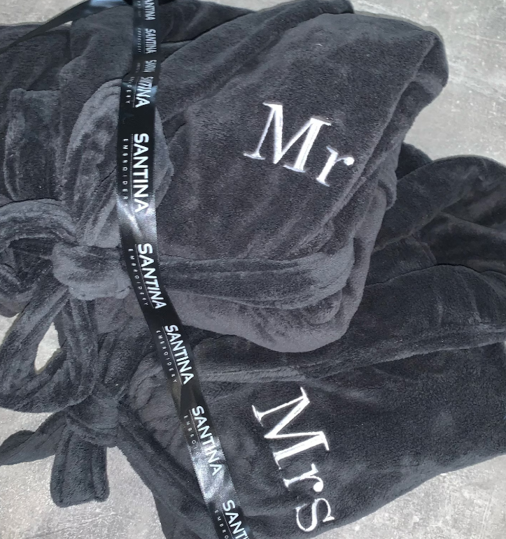 custom embroidered bath robes, initials or text.