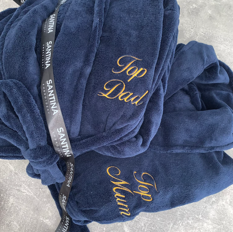 custom embroidered bath robes, initials or text.