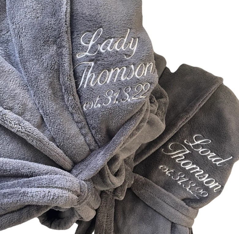 custom embroidered bath robes, initials or text.